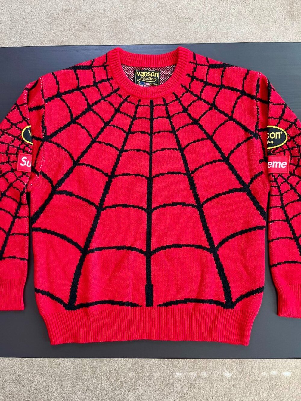 Supreme x Vanson Leathers Spider-Man Streetwear Sweater Crewneck Red Size M